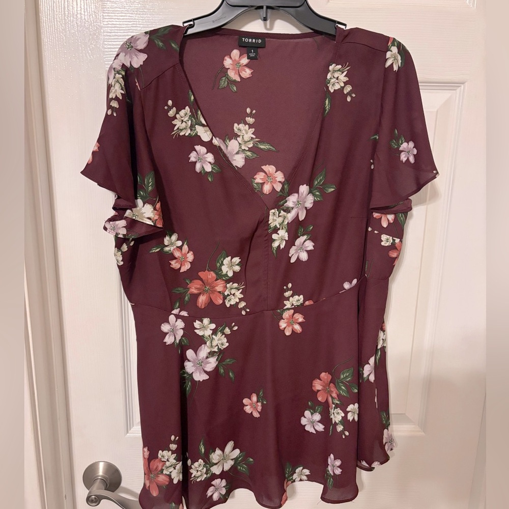 Torrid Burgundy Georgette Flutter Sleeve Blouse